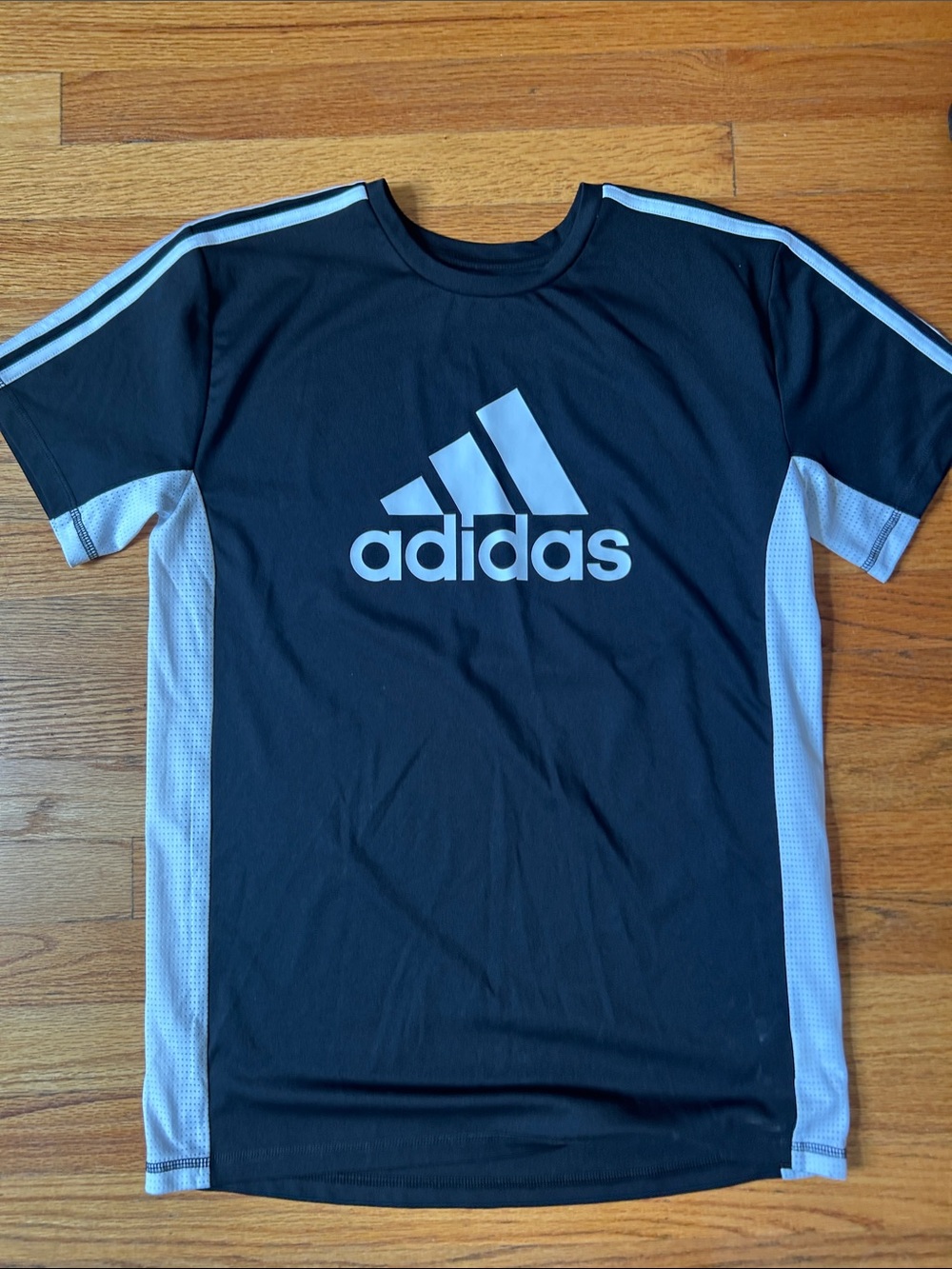 Youth Adidas Black Tee with White Logo and Side Panels (Size XL 18-20)